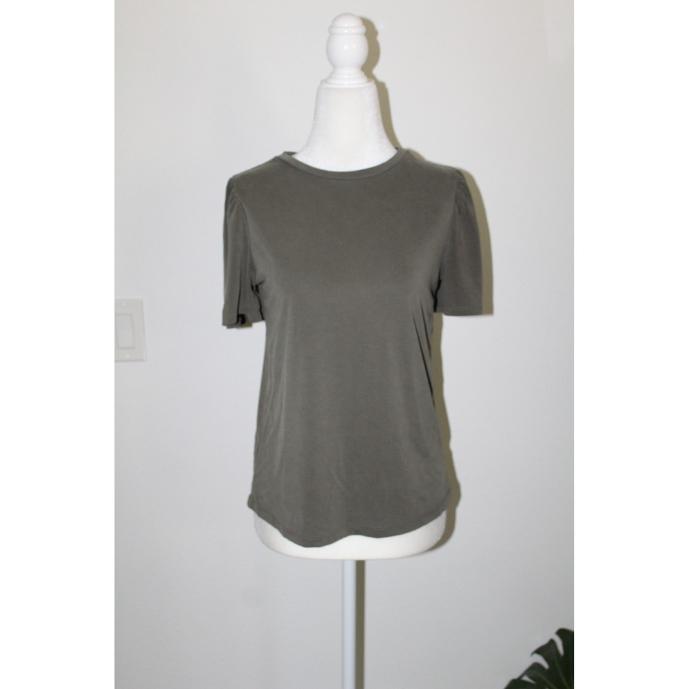 A New Day Women Olive Green Puff Short Sleeve Modal Blend T-Shirt XS